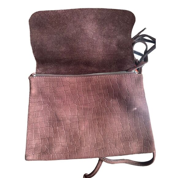 CHARLES ET‎ CHARLUS Croc Print Nubuck Leather Flap Handbag - Picture 4 of 4